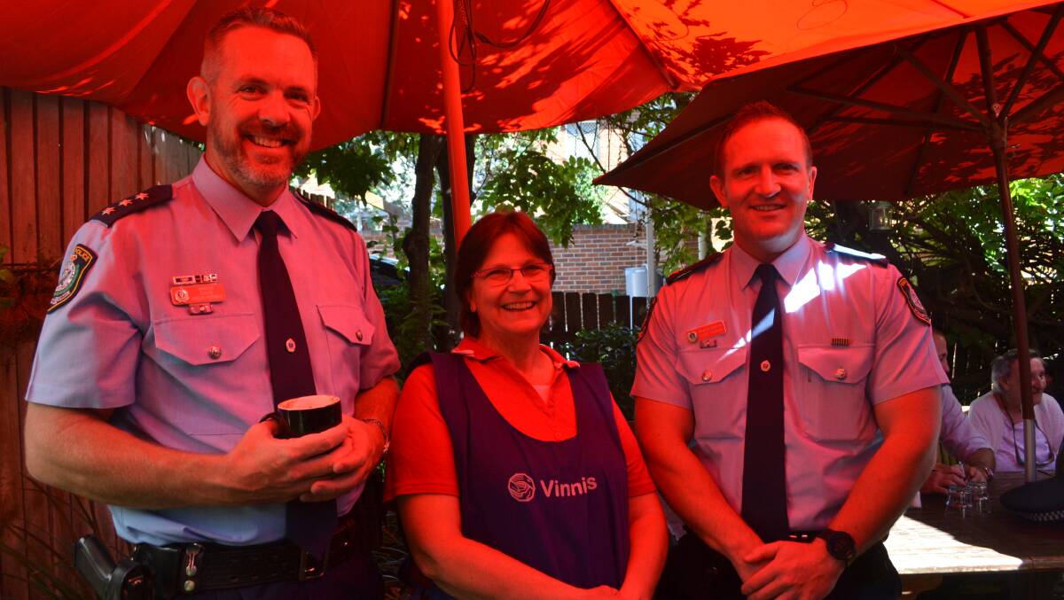 COFFEE WITH A COP: Inspector David Abercrombie, with  Marina Gray and Crime Manager, Detective Inspector Luke Rankin. 