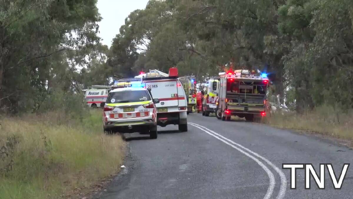 CRASH SCENE: Emergency service crews at the scene of the crash on Thursday afternoon. Photo : Courtesy of Top Notch Video.