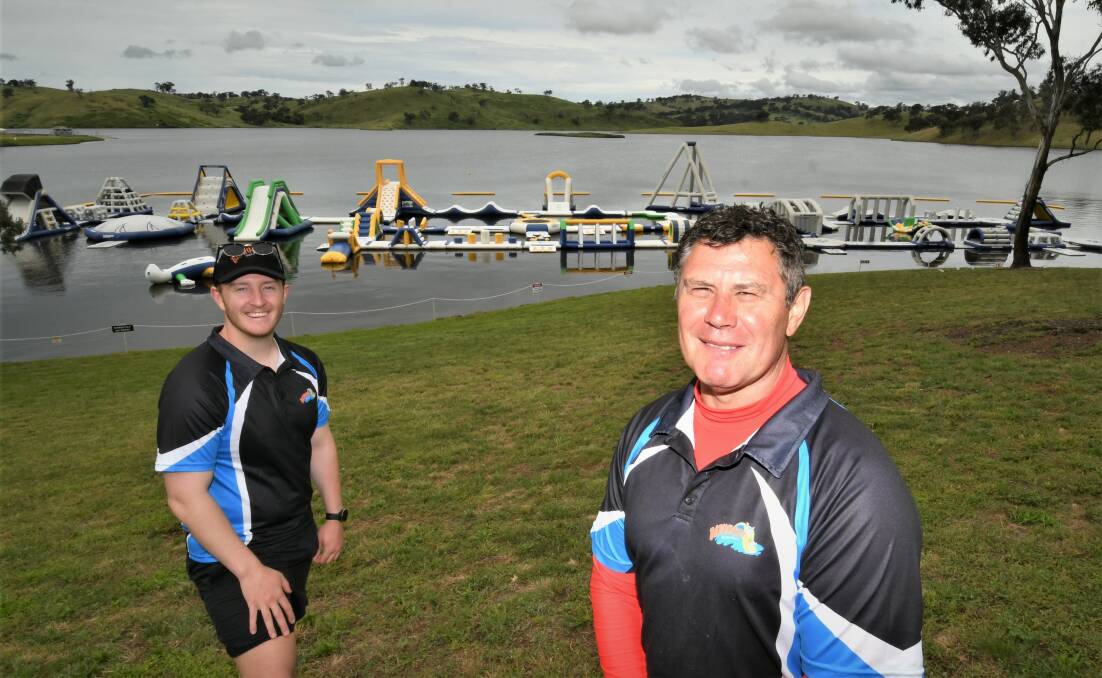 AQUA PARK OPENS : Left, Andrew Knox (Manager) with Mick Hickey (Owner) . Photo:CHRIS SEABROOK 112021caquaprk1