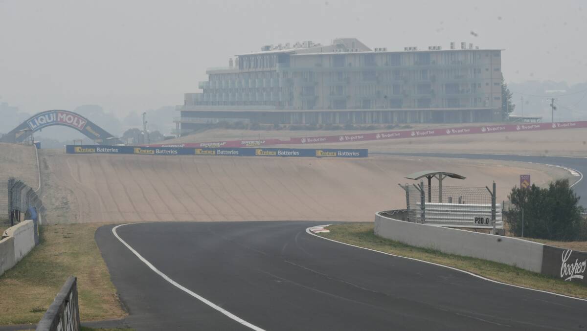 SMOKY HAZE: Rydges, Mount Panorama is obscured in the smoke smothering the city.