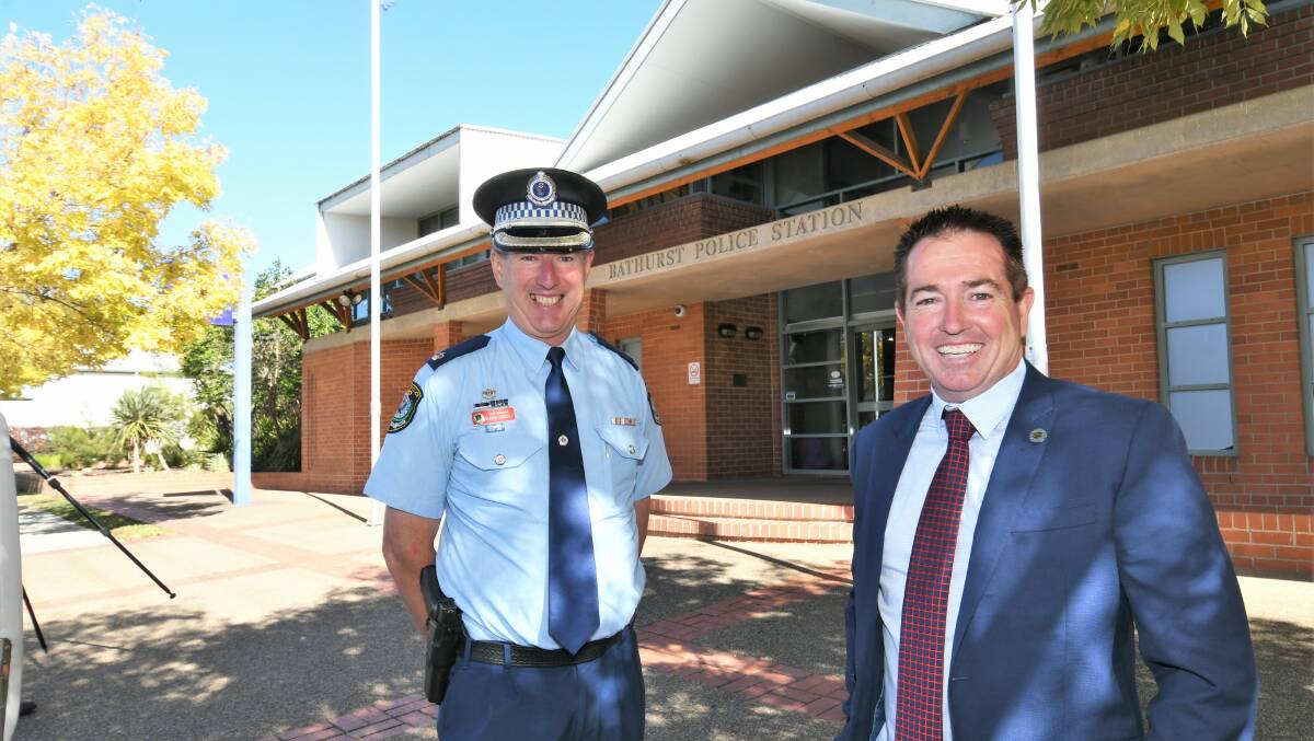 WORK BEGINS: Chief Inspector Glenn Cogdell, with member for Bathurst, Paul Toole, standing outside the station. PHOTO: Chris Seabrook.