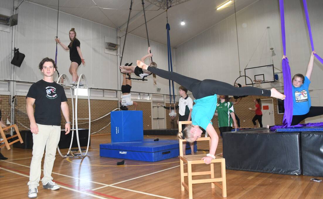 REHEARSALS: Tarquin Halls-Corbett with students from Kelso High's Cirkus Surreal, preparing for their performance on November 28 and 29.