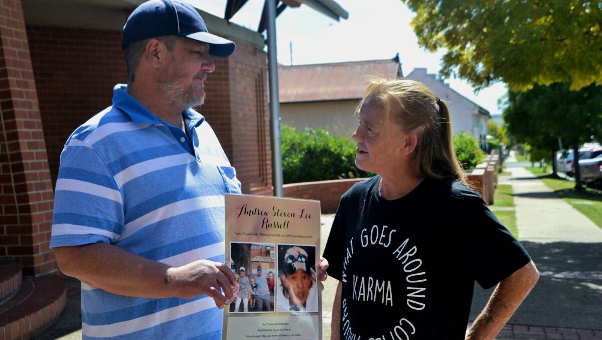 NOW'S THERE'S 750,000 reasons to come forward: Andrew Russell’s father Bruce Herbert and stepmother Sue Wallace, at Bathurst Police Station after police announced his reward had increased to $750,000.
