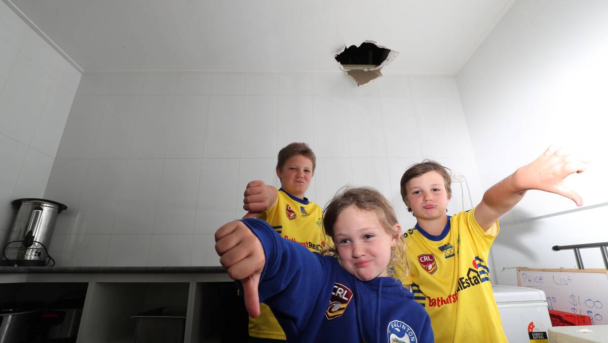 NOT HAPPY: Kaleb, Kempsey and Nick Holman show their disappointment at having their Eglinton Eels clubhouse broken into.