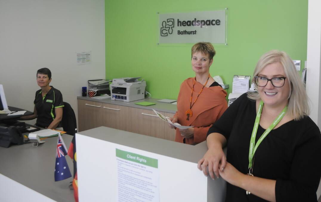 NEW OFFICE: Senior administration officer Mary Boyd, program manager Nicki Halliwell and communications officer Emily Roberts in the new headspace office. Photo: CHRIS SEABROOK.