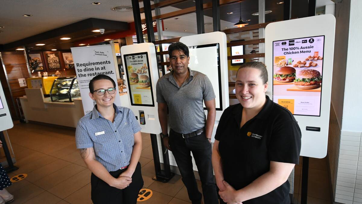 RECRUITMENT CAMPAIGN: Current staff Dana Ezzy, Awaiz Samuel and Genevieve Horton, pictured in the Bathurst restaurant.
