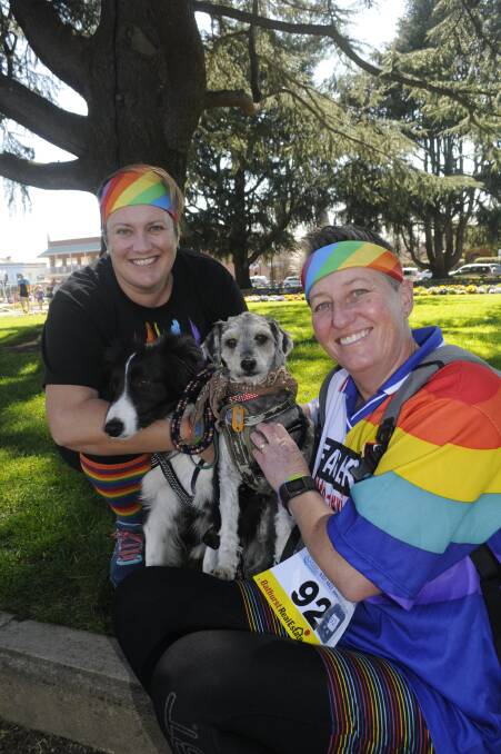 RAINBOW WARRIORS: Sandra Gibney and Jo Christie with their pet dogs.