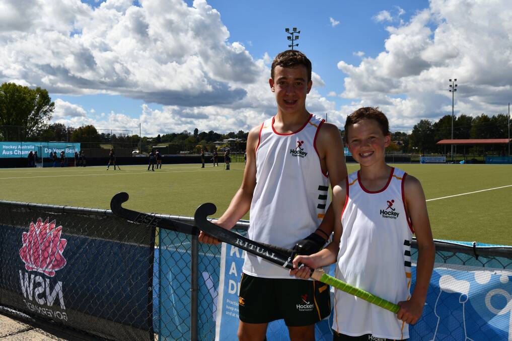 READY TO COMPETE: Cody Innes and Angus McMullen, both from Tasmania, are among the 300 plus players in Bathurst for Hockey Australia's U15 national tournament.