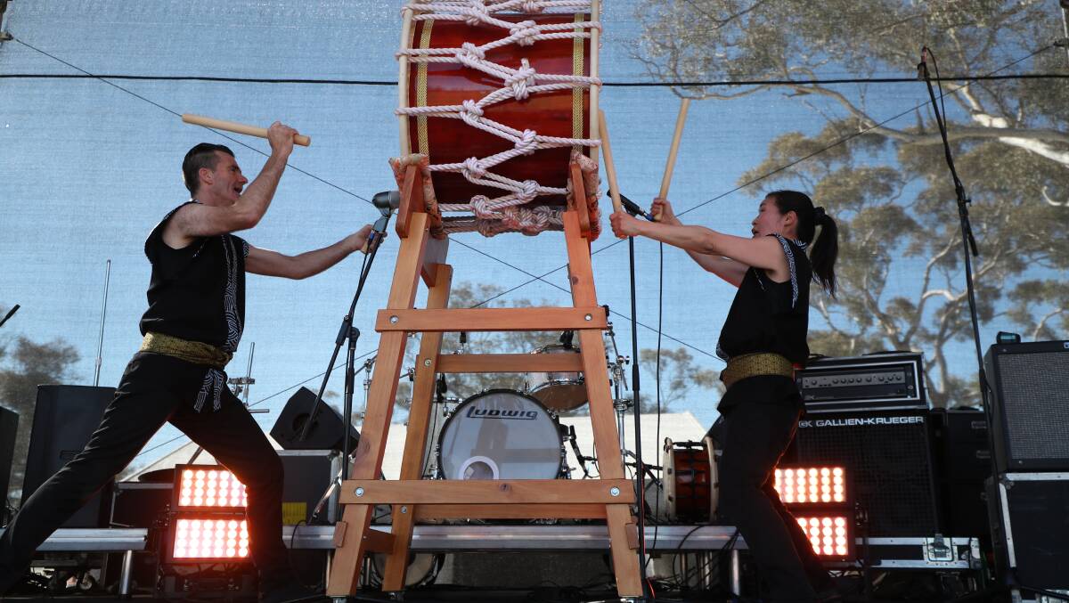 GREAT FESTIVAL: Yunion drums on stage at the  Inland Sea of Sound Festival on Saturday.