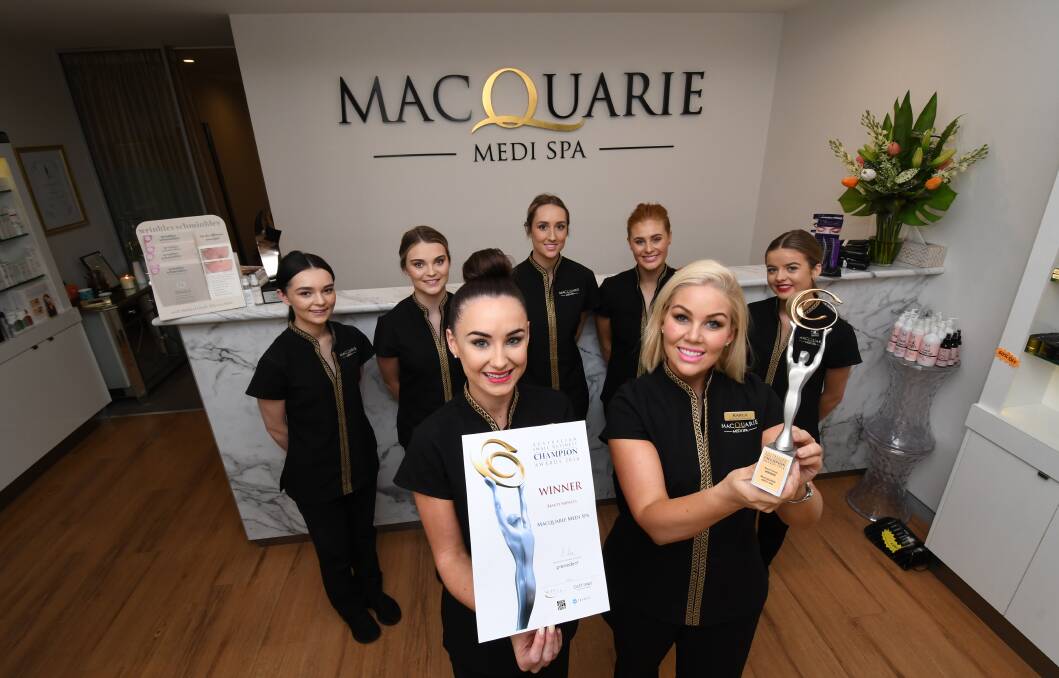 AWARD SUCCESS: Taylor Fenton (manager) with Karla McDiarmid (owner) and  their team of therapists at Macquarie Medi Spa Bathurst.
