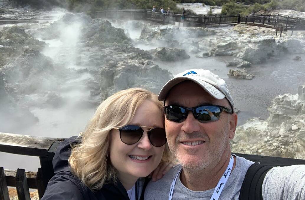 SAFE: Brook and Meg Lynch, pictured at Hells Gate, thermal springs, Rotorua, the same day fellow tourists were killed in another day excursion, at White Island. 