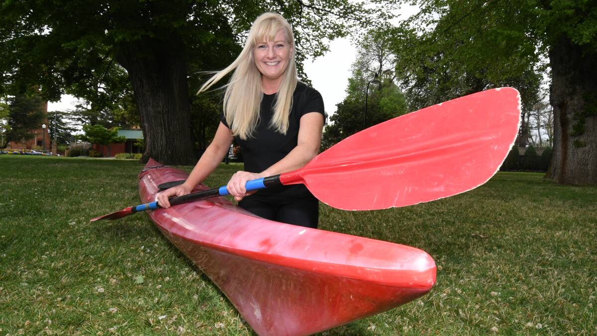RAISING FUNDS: Susan Cheevers with her kayak. She is competing in the Massive Murray Paddle next month. Photo: CHRIS SEABROOK 101619ckayak1