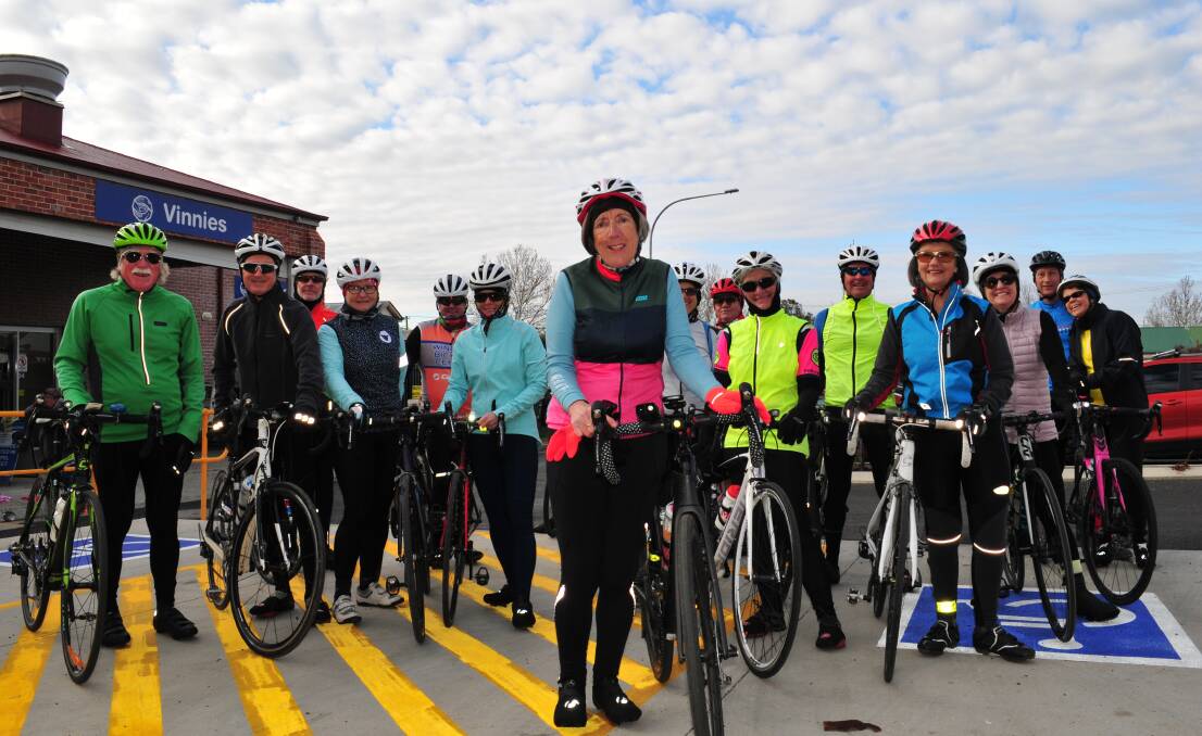BIRTHDAY RIDE AROUND BATHURST: Wendy Hastings, with her riding group, about to set off on their 65km ride on Wednesday.