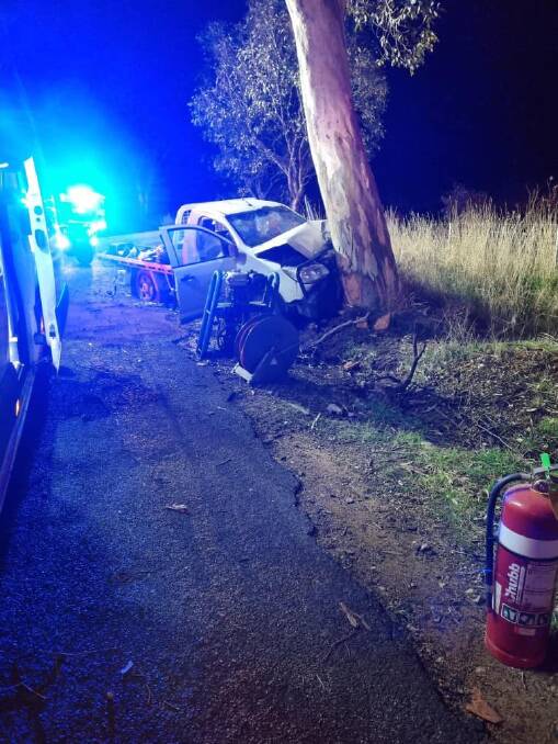 A man was airlifted to Westmead following this crash on Tuesday night. Photo courtesy of the Sofala SES Unit.