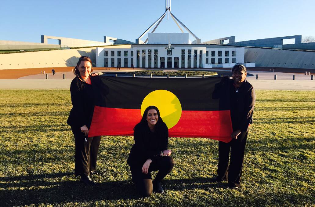 CALLING FOR CHANGE: Courtney Glazebrook, centre, following her meeting with the Education Minister, earlier this month, at Parliament House in Canberra.
