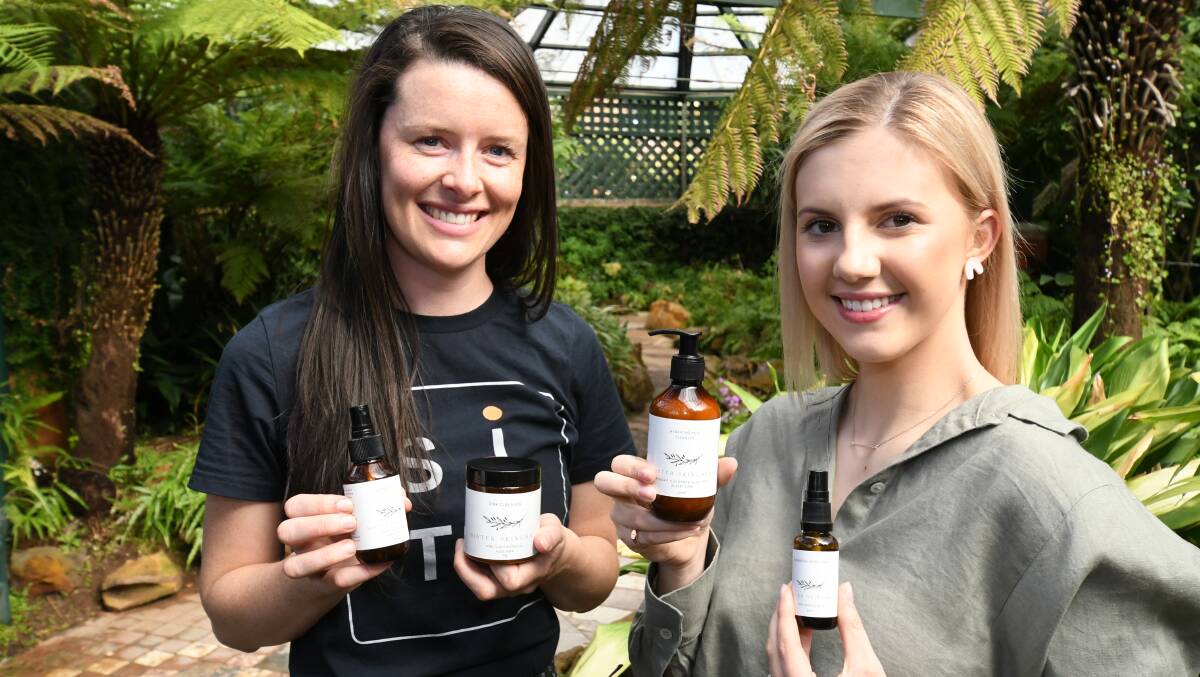 YOUNG ENTREPRENEURS: Business partners, Amy Gullifer with Tiarna Elliott with a sample of their Sister Skincare range. Photo:CHRIS SEABROOK 091519csistr1