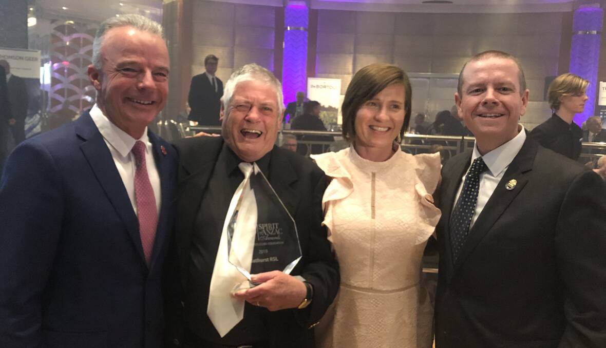 THAT'S THE SPIRIT: Australian War Memorial director Dr Brendan Nelson, Bathurst RSL club president Ian Miller, marketing manager Janneke van der Sterren and RSL operations manager Peter Sargent with the award at the gala dinner. Photo: SUPPLIED