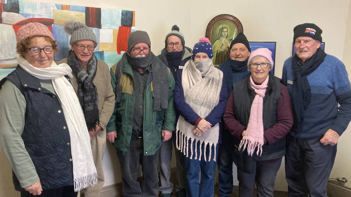 CANCELLED: Vinnies volunteers Susan Taylor, Ray Wilds, Graham Clayton, Geoff Hubbard, Helen and Mark Seaman, Leoni Hubbard and Joe Casey rugged up in preparation for the sleepout, which has sadly had to be cancelled.