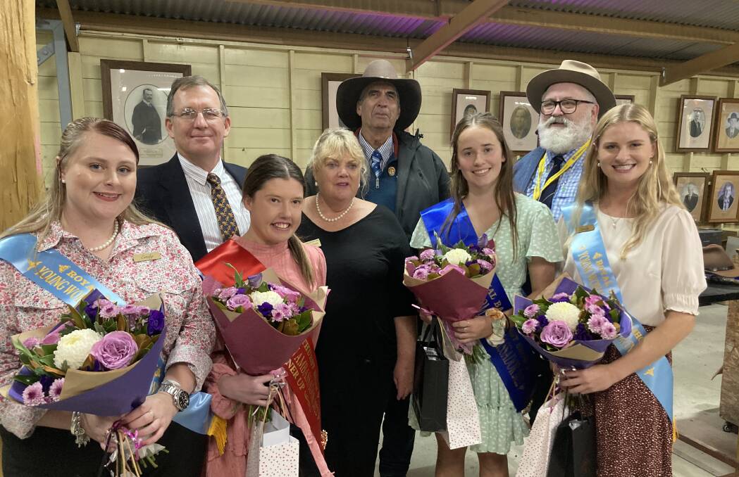 YOUNG WOMAN AMBASSADOR: Charli Kamper (front second from left), accepting her sash earlier this year when she was named as runner up in the Bathurst Royal Show Young Woman Ambassador competition.