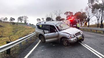 SINGLE VEHICLE ROLLOVER: Emergency services at the scene of a crash on Tuesday morning, on the Sofala Road. Image: Supplied.