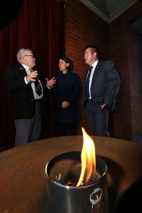 SPECIAL PLACE: David Mills with NSW Premier Gladys Berejiklian and Member for Bathurst Paul Toole inside the Carillon.