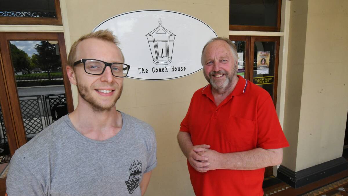 NEW NAME, NEW VIBE: Father and son team Jack and Wayne Hockings are the new owners of The Coach House in Bathurst's historic Royal Hotel complex. Photo: CHRIS SEABROOK 030519coachouse