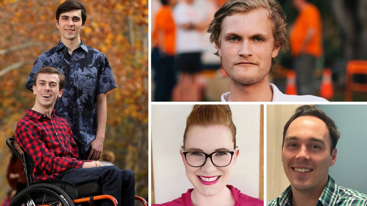 The nominees for 2021 QLD Young Australian Of The Year are (clockwise from left) Daniel and William Clarke, D'Arcy Witherspoon, Dr Alexander Tedman and Annabel McKay. Pictures supplied by Australianoftheyear.org.au
