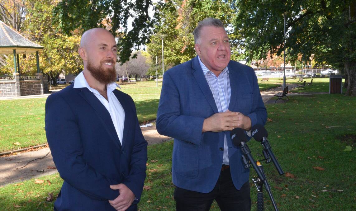 SPEECH: United Australia Party candidate for Calare Adam Jannis and party leader Craig Kelly were in Orange on Wednesday. Photo: RILEY KRAUSE