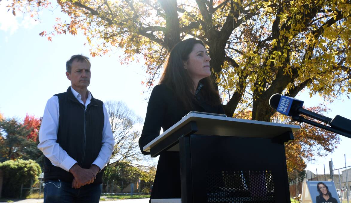 CHANGE: Kate Hook outlined her plan to 'future-proof' regional economy through clean manufacturing during a press conference in Orange on Monday. Photo: CARLA FREEDMAN.