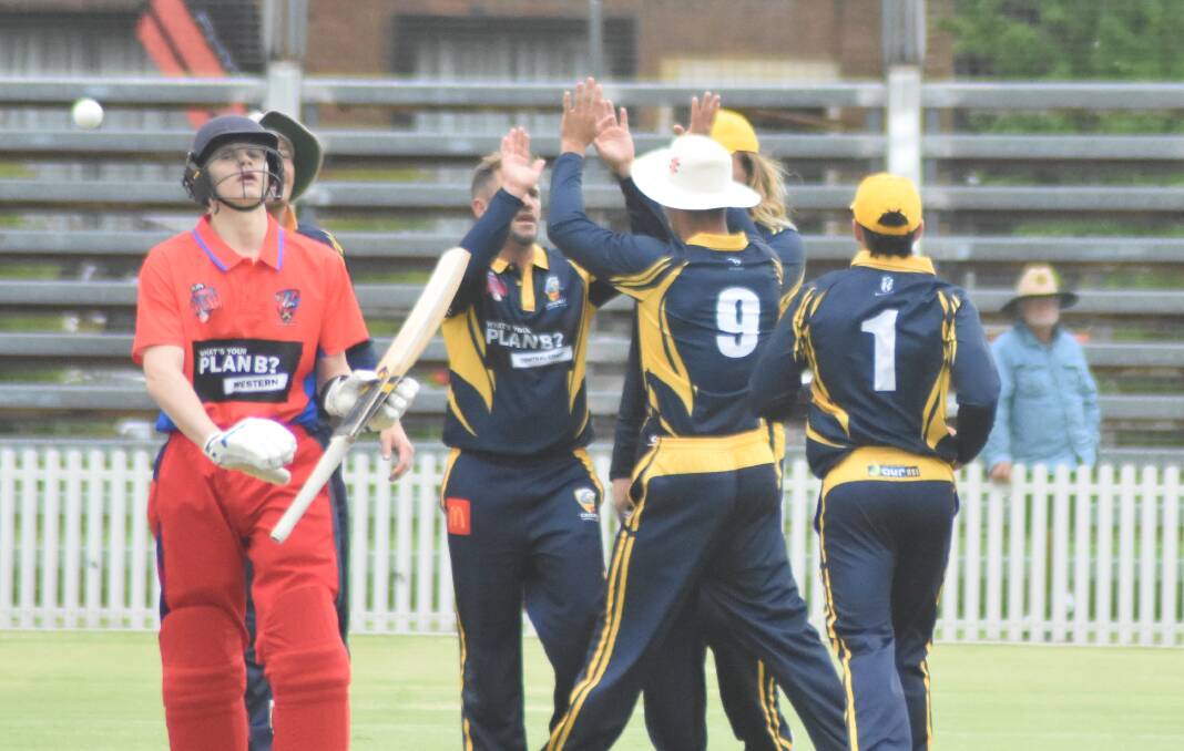 Western's Harrison Bayliss departs for 15 after being caught and bowled by Simon Keen. Picture by Riley Krause