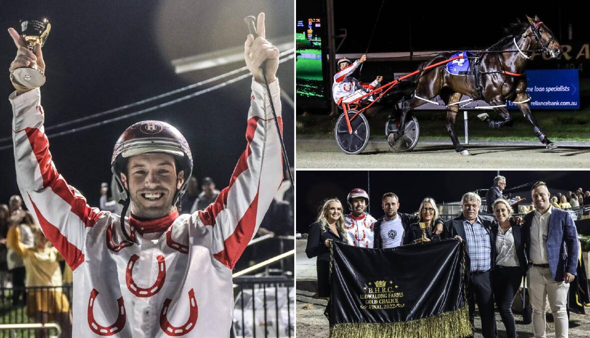 INCREDIBLE: Doug Hewitt celebrates his Group 1 winning drive on Ripp in Friday night's Bathurst Gold Chalice. Photos: COFFEE PHOTOGRAPHY