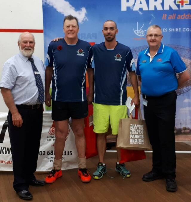 FATHER AND SON COMBINE: Parkes mayor Ken Keith, Bathurst's Dave and Nathan Fuller and club representative Greg Phillips following the Parkes Open over the weekend. Photo: CONTRIBUTED
