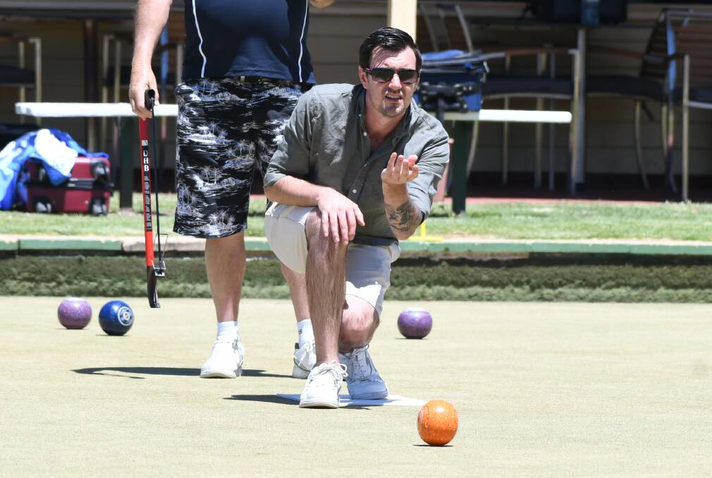 TIME TO ROLL: Trevor Sharpham enjoys social bowls at the Majellan Bowling Club on Saturday. Photo: CHRIS SEABROOK 011621cbowls1