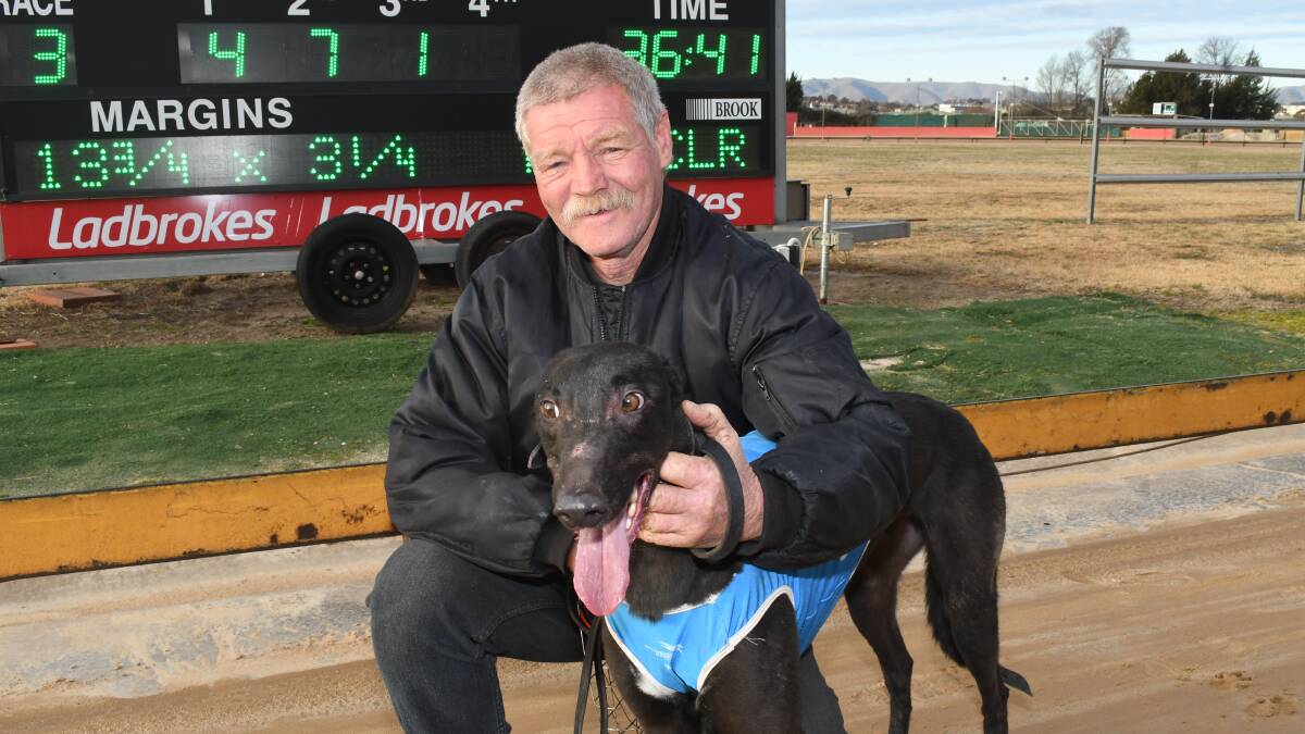SUPER STAYER: Stephen Cleary with his promising winner Boom Down at Kennerson Park on Monday. Photo: CHRIS SEABROOK