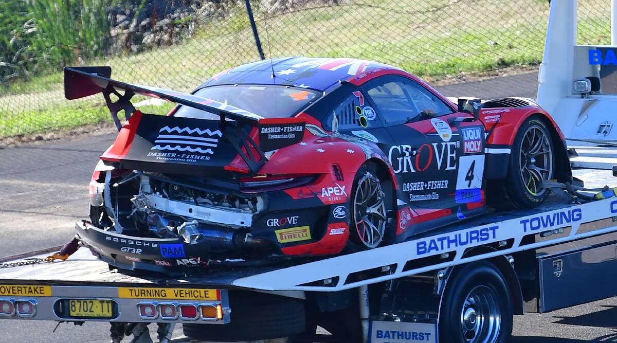 The Grove Racing entry is brought back to parc ferme with significant rear damage. Picture by Alexander Grant.