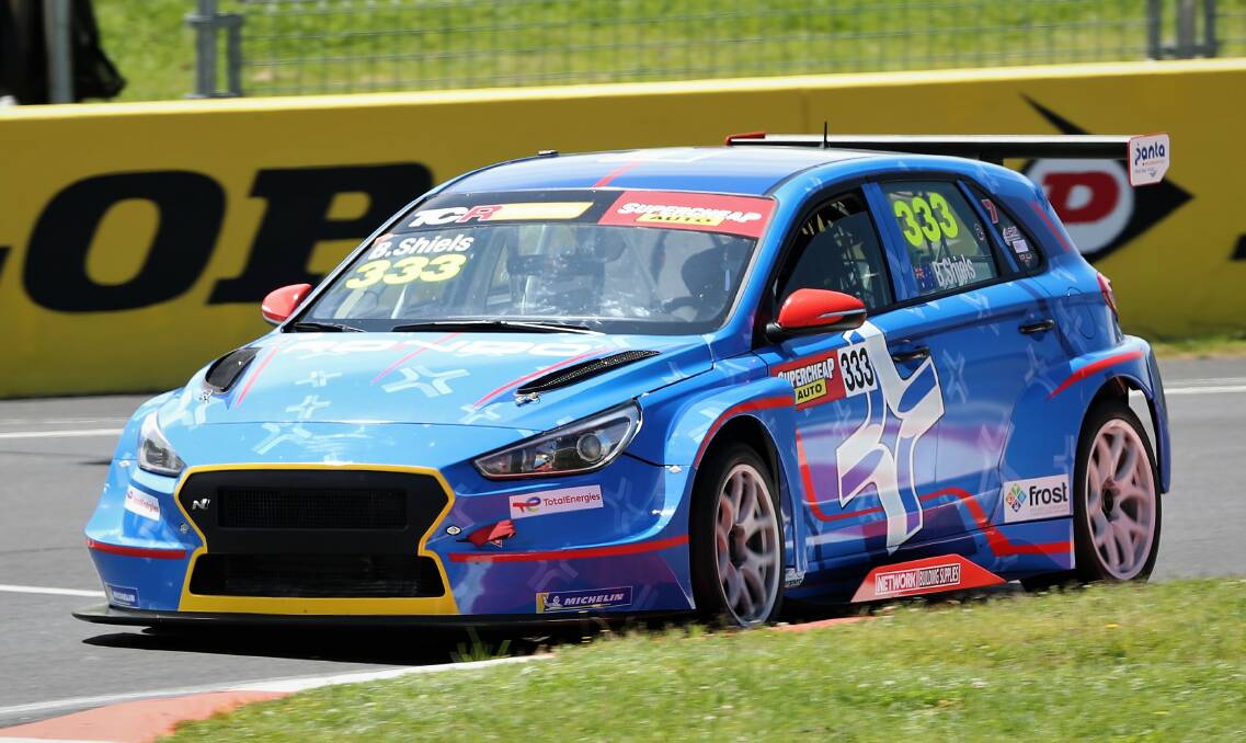 WILD STUFF: Bathurst's Brad Shiels went from fourth, to first, to 11th in Friday's TCR Australia race at Mount Panorama. A punctured tyre would cost Shiels at home track success. Photo: PHIL BLATCH