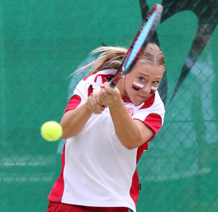 A CUT ABOVE: Grace Schumacher fires down a backhand during the recent Tildesley Shield. Schumacher went on to win the 250-strong singles draw. Photo: ANTHONY KHOURY PHOTOGRAPY