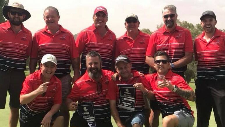WE ARE THE CHAMPIONS: Bathurst Golf Club's division two and three teams celebrated Central West District Golf Association pennants championships on Sunday.