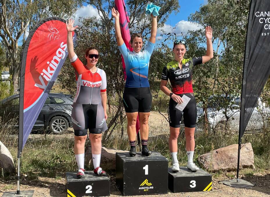 ON THE TOP STEP: Toireasa Gallagher celebrates her Canberra Junior and Womens Tour success. Photo: BATHURST CYCLING CLUB