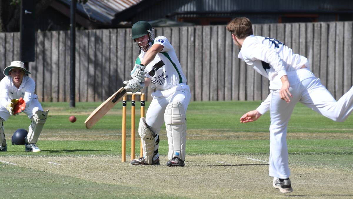 AWAY SHE GOES: Tyler Horton gets a shot away through the off side in the early stages of his 87 against Kinross on Saturday. Bulls have Kinross 3-54 in reply to their 172. Photo: CARLA FREEDMAN