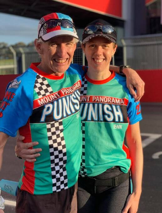 TASK COMPLETE: Stephen Jackson and Jenn Arnold completed a marathon on Sunday by running seven laps around Mount Panorama, as part of the London Marathon's virtual challenge.