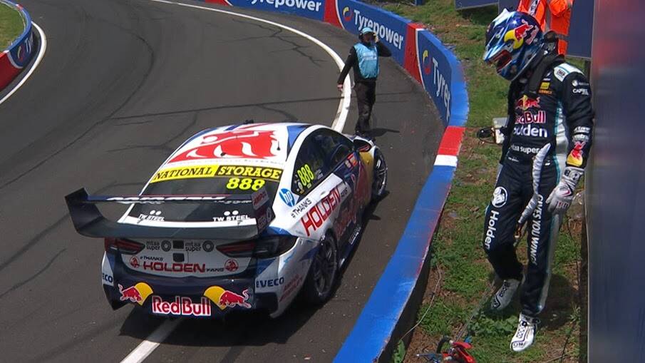 IMPACT: Jamie Whincup's Bathurst 1000 ended when he hit the outside wall on the approach to The Cutting.
