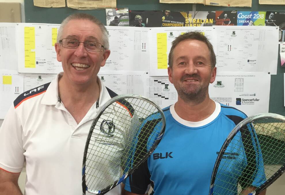 TOP TWO: Bathurst's Andrew Kelly (left) finished runner-up in division one to Mick Bayley (right) at the Bathurst Panthers Masters Squash.
