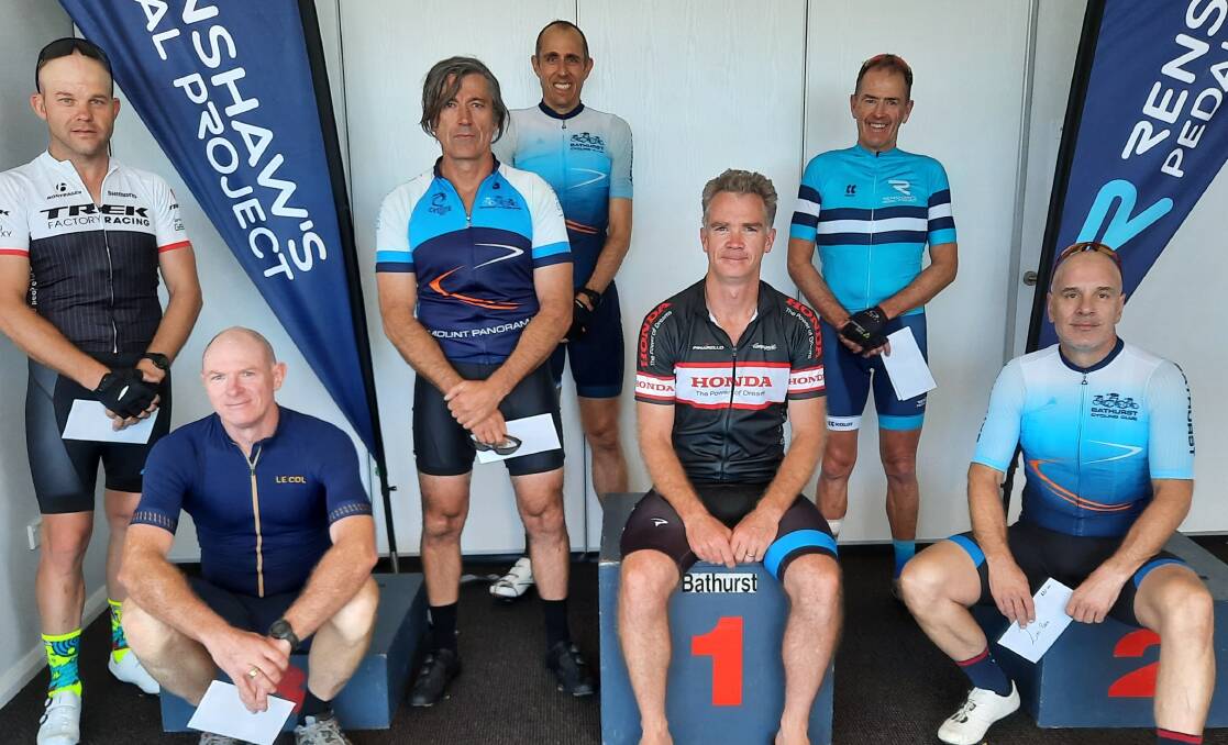 ON A ROLL: Nic Barrett (centre, sitting) continued his great run of form with a win in the opening Bathurst Cycling Club race of the new year.