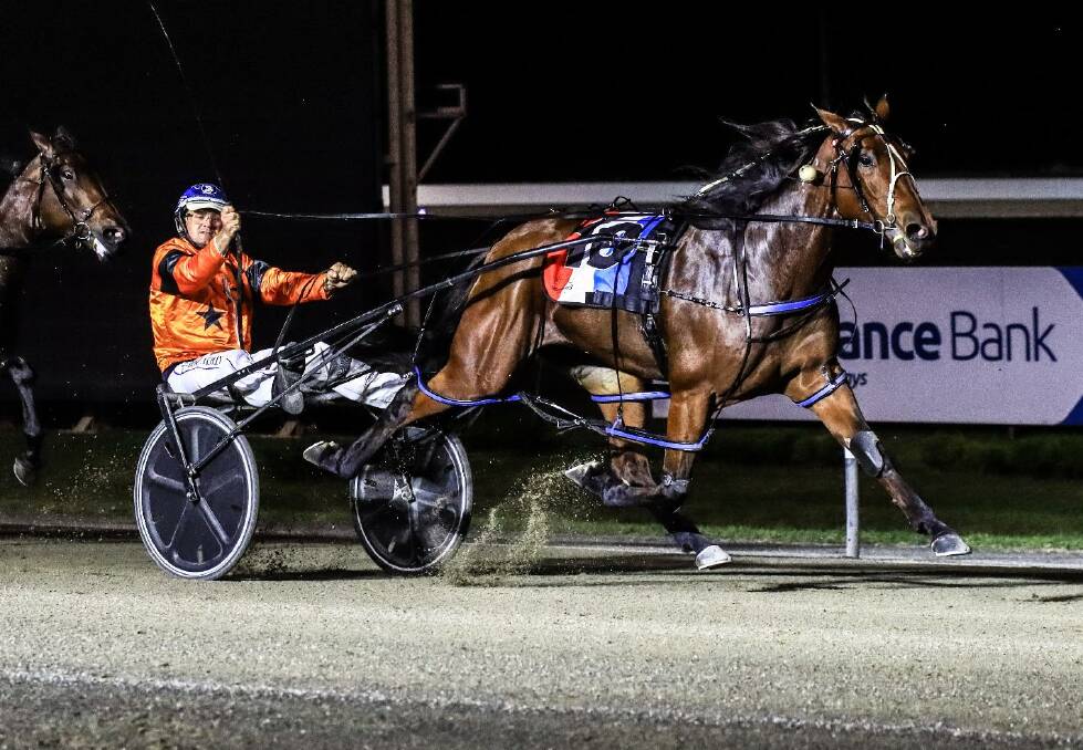 SEE YOU LATER: Soho Rhapsody sails past her more fancied opponents to take out Friday night's Group 1 Gold Bracelet for trainer-driver Rickie Alchin. Photo: COFFEE PHOTOGRAPHY