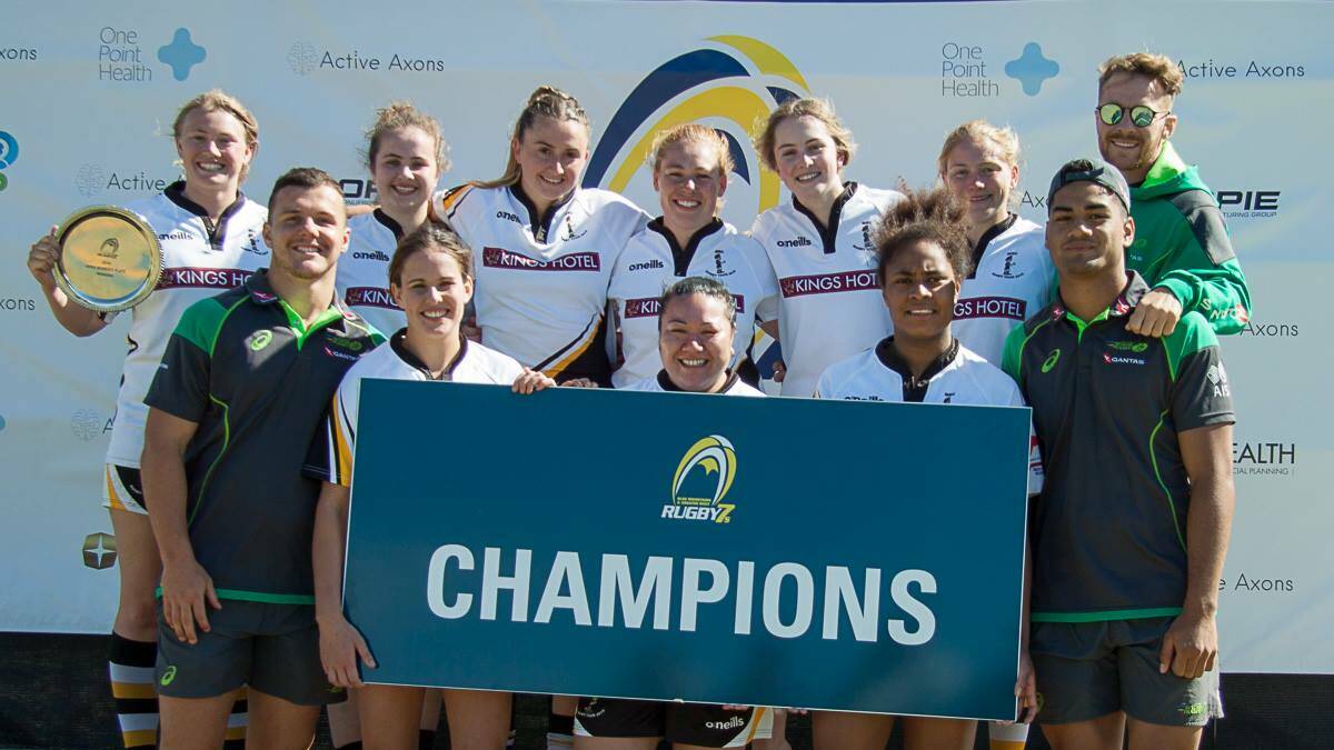 WINNERS ARE GRINNERS: CSU's women's side missed out on a chance to take home the major prize at the Active Axons Blue Mountains and Greater West Rugby Sevens Carnival but won the plate battle for third.