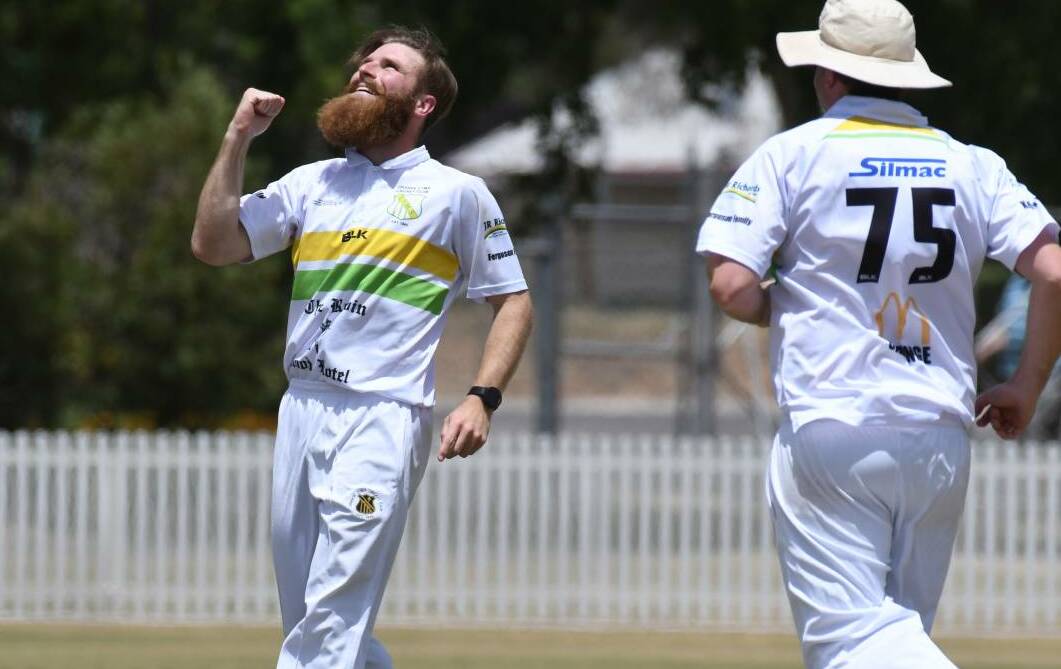 GOT HIM: Angus Le Lievre celebrates taking a wicket earlier in the season for CYMS. Angus and Hugh Le Lievre took nine wickets between them in Saturday's victory over City Colts at Loco Oval. 
