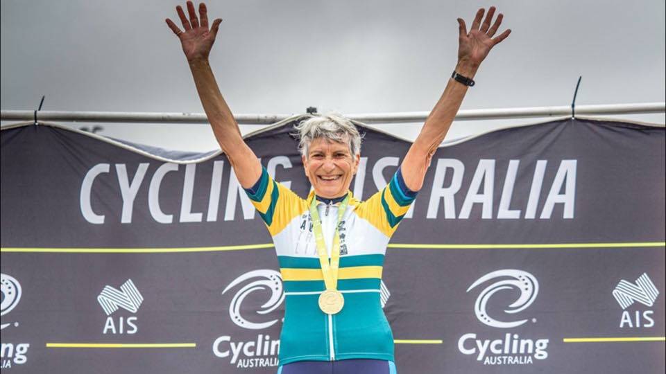 FIRST PLACE: Bathurst's Rosemary Hastings celebrated a treble of gold medal rides at the Cycling Australia Masters Road Nationals.