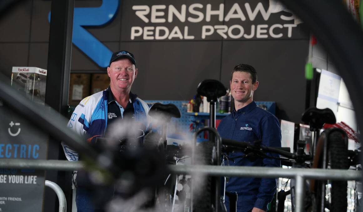 LET'S GET GOING: Bathurst Cycling Club road Glen Partridge alongside series sponsor Mark Renshaw. Photo: PHIL BLATCH