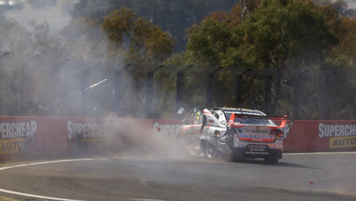 THE AFTERMATH: Tim Slade's Commodore after striking the wall on the entry to The Dipper. Photo: EDGE PHOTOGRAPHICS